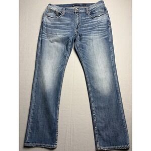 BKE Mason Jeans Mens 38x31 Blue Straight Leg Stretch Denim Buckle